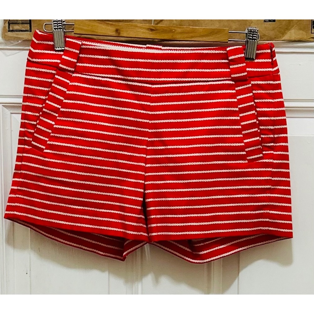 J.Crew Red White Striped Stretch Shorts Womens Size 0 Side Zip Nautical Summer